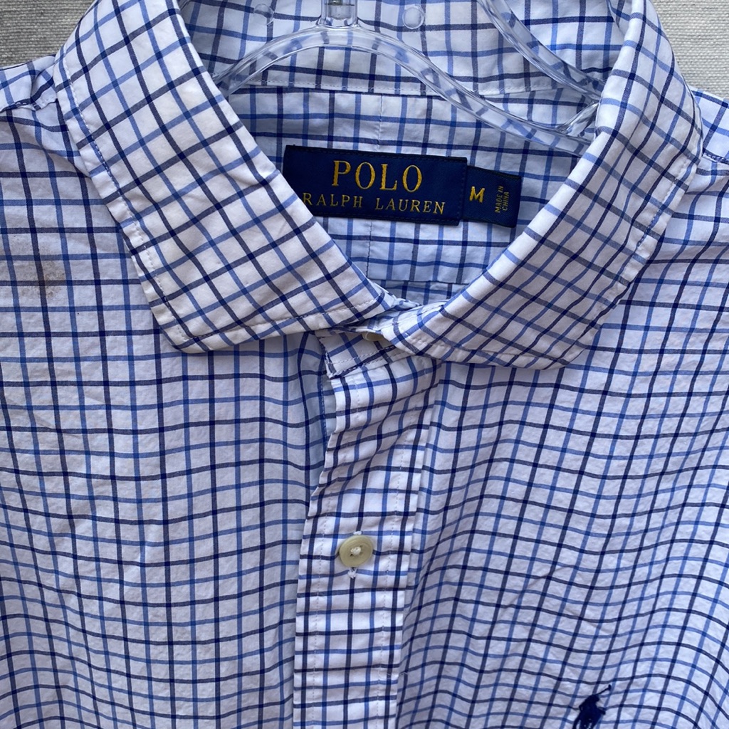 Polo Ralph Lauren Button Down Shirt Size M White Check Blue Stripes